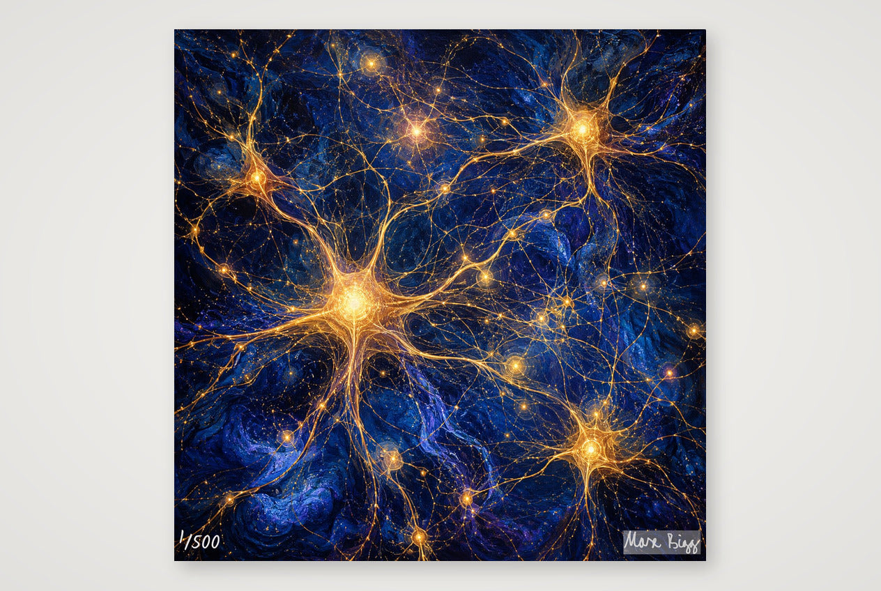 Nervenzellen - goldenes Netz — 40×40cm, 16×16" Print only