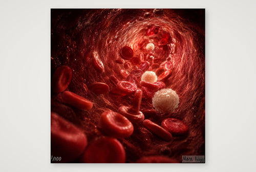 Blutzellen im Strom — 100×100cm, 39×39" Print only